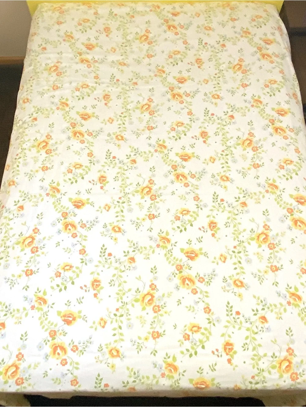 Vintage 70’s JC Penney Orange Floral Print Twin Muslin Flat Sheet